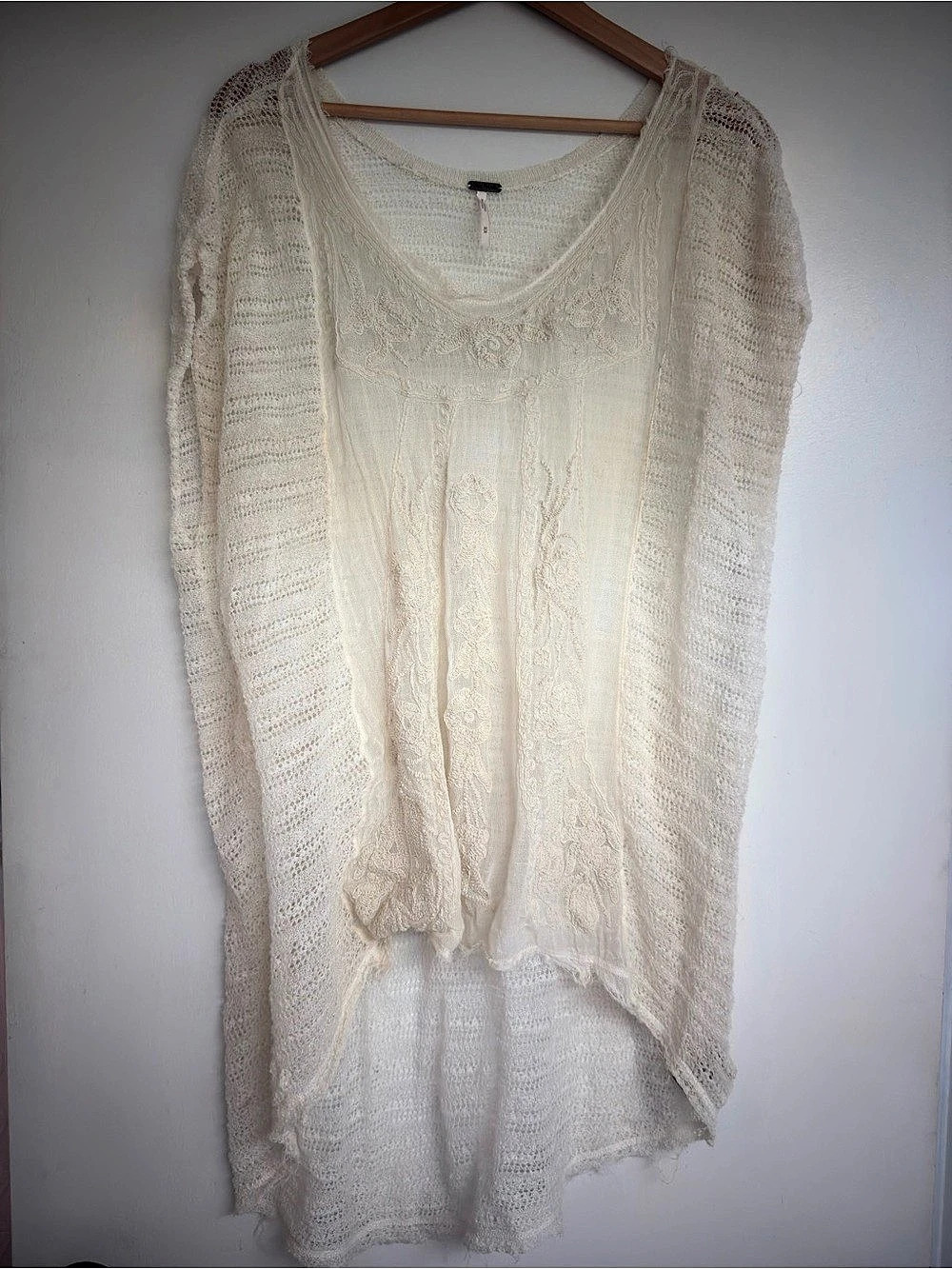 Free People Open Knit Scoop Neck Sweater in Cream